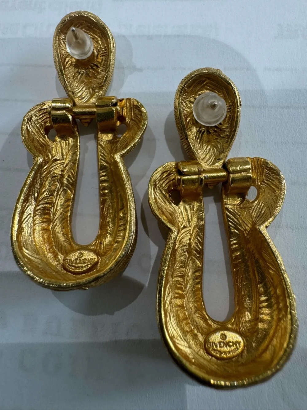 Givenchy Vintage Etruscan Style Doorknocker Earrings Goldtone - Picture 8 of 12